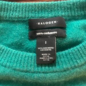 Bright Green Halogen Cashmere pullover sweater